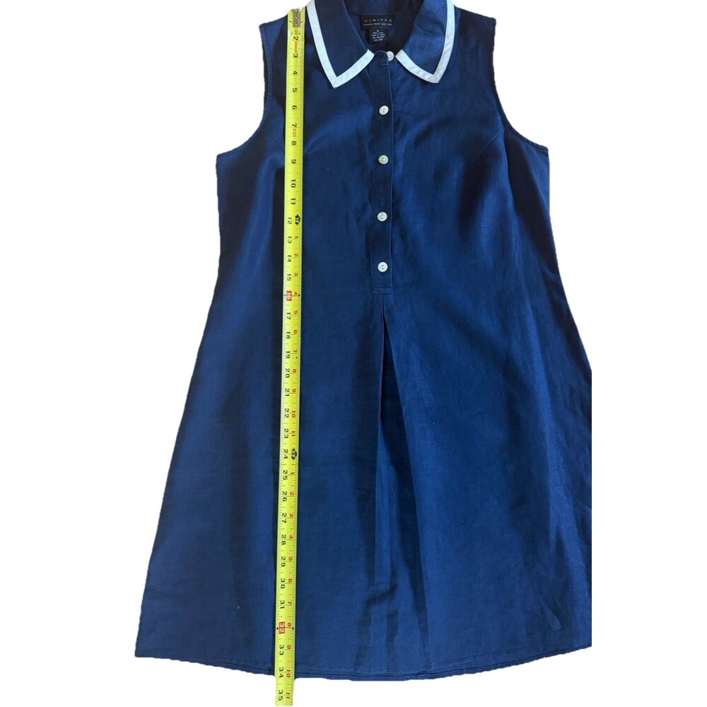 Limited 100% Linen Sleeveless Shirt Dress Navy Blue Small Collared Midi Button - Picture 7 of 8